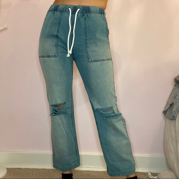 Turquoise Ripped Jean Jogger Style - Picture 3 of 6